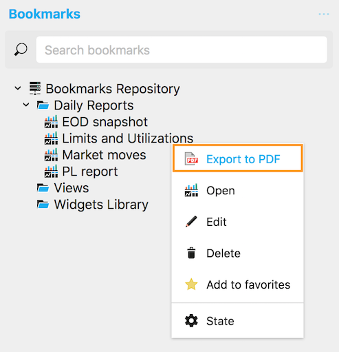 Export to PDF context menu