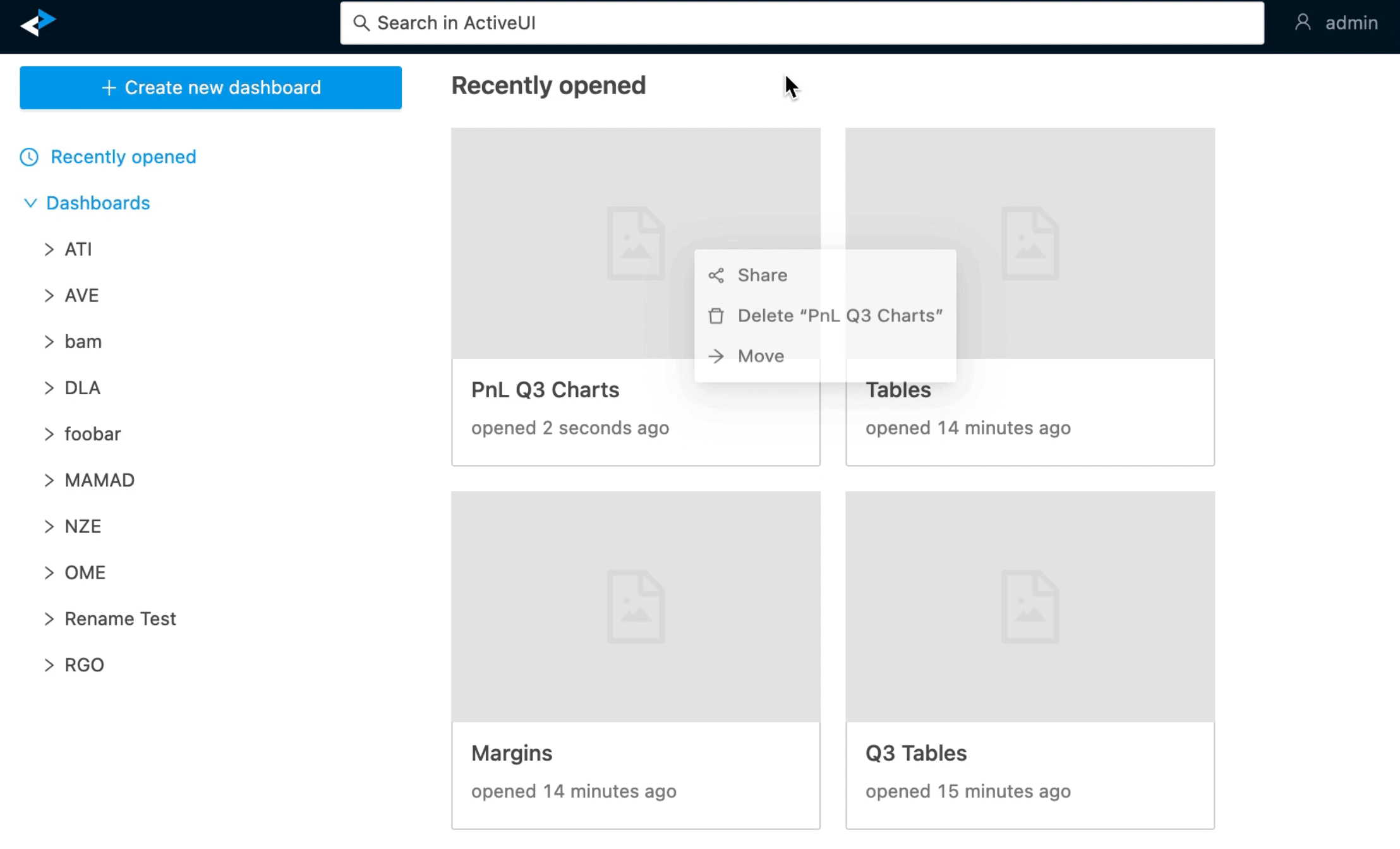 Click dashboard tile