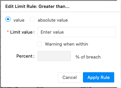 Greater than rule popup